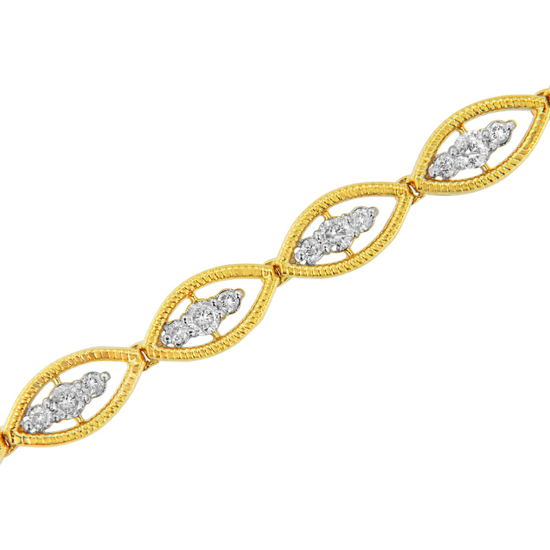 10K Yellow Gold Plated .925 Sterling Silver 1 cttw Prong Set Round-Cut Diamond Link Bracelet (J-K Color, I1-I2 Clarity) - 7.25"