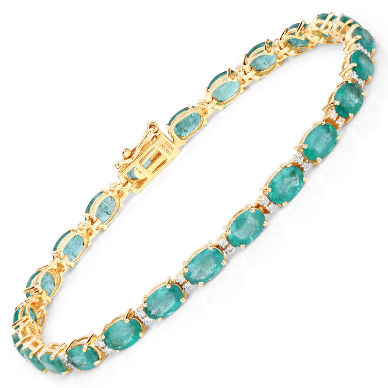 9.90 Carat Genuine Zambian Emerald and White Diamond 14K Yellow Gold Bracelet