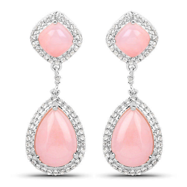 9.26 Carat Genuine Pink Opal And White Topaz .925 Sterling Silver Earrings