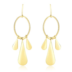 14k Yellow Gold Graduated Teardrop and Open Oval Drop Style Earrings