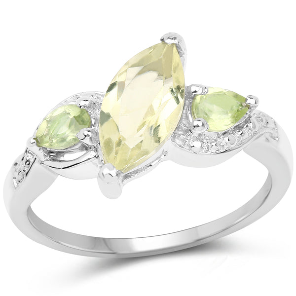 1.20 Carat Genuine Lemon Topaz and Peridot .925 Sterling Silver Ring