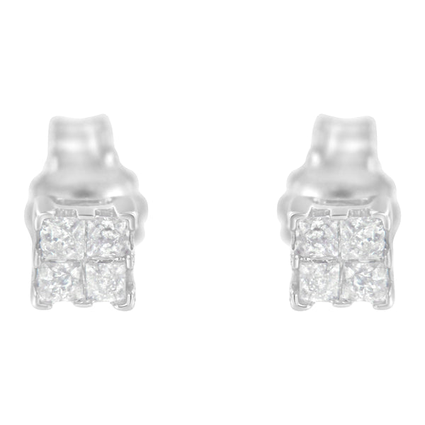 Sterling Silver Princess-Cut Composite Diamond Stud Earring (1/4 cttw I-J Color I3 Clarity)