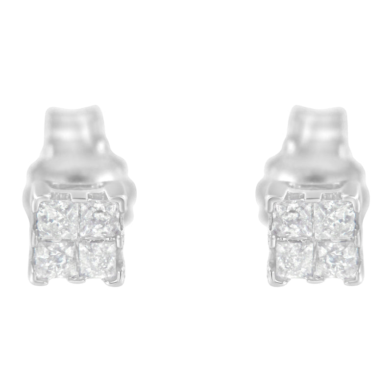 Sterling Silver Princess-Cut Composite Diamond Stud Earring (1/4 cttw I-J Color I3 Clarity)