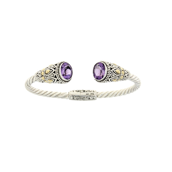 Amethyst Bangle Bracelet Sterling Silver 18KT Gold