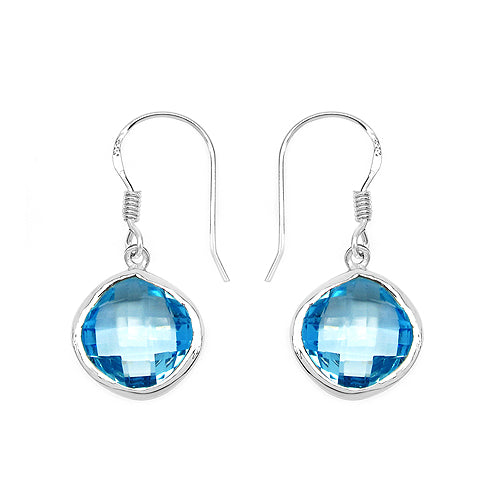 14.94 Carat Genuine Blue Topaz .925 Sterling Silver Earrings