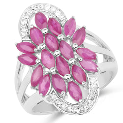 2.74 Carat Genuine Ruby and White Topaz .925 Sterling Silver Ring