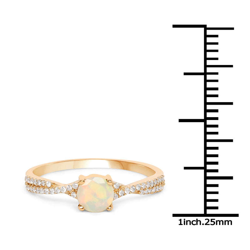 0.37 Carat Genuine Ethiopian Opal and White Diamond 14K Yellow Gold Ring