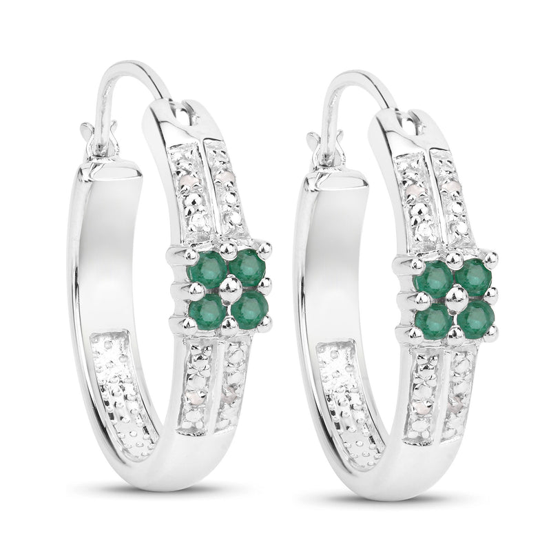 0.27 Carat Genuine Emerald and White Topaz .925 Sterling Silver Earrings