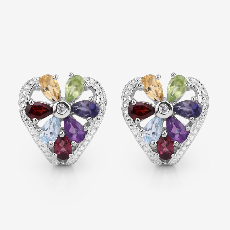 3.13 Carat Genuine Multi Stones .925 Sterling Silver Earrings