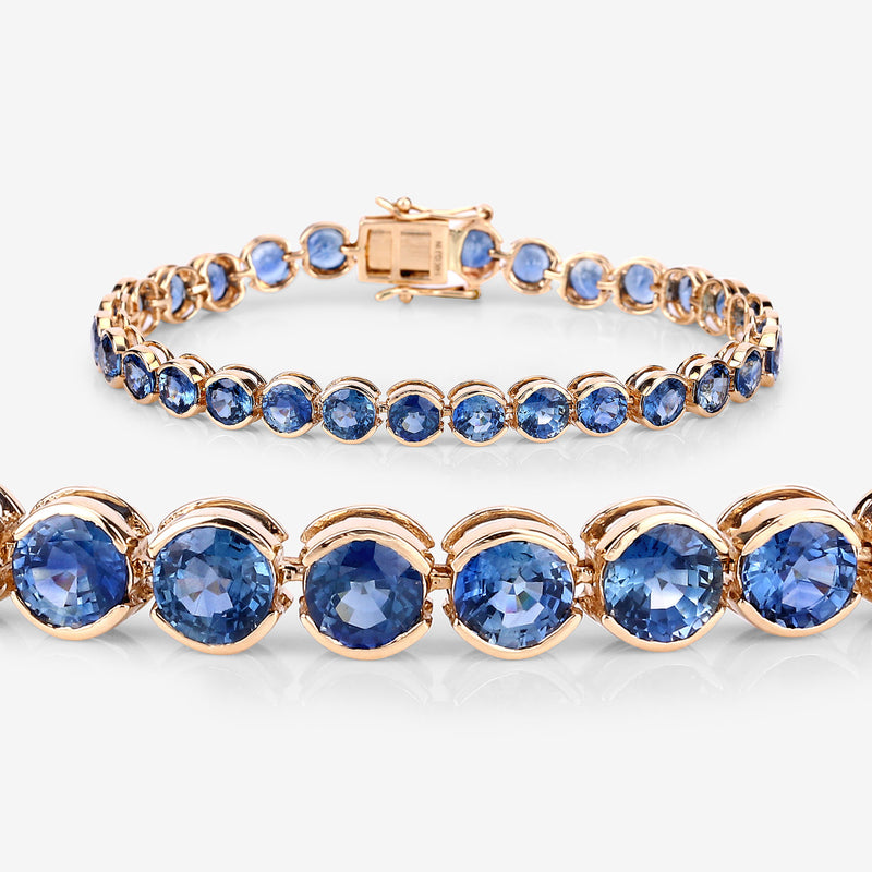 19.50 Carat Genuine Blue Sapphire 14K Yellow Gold Bracelet