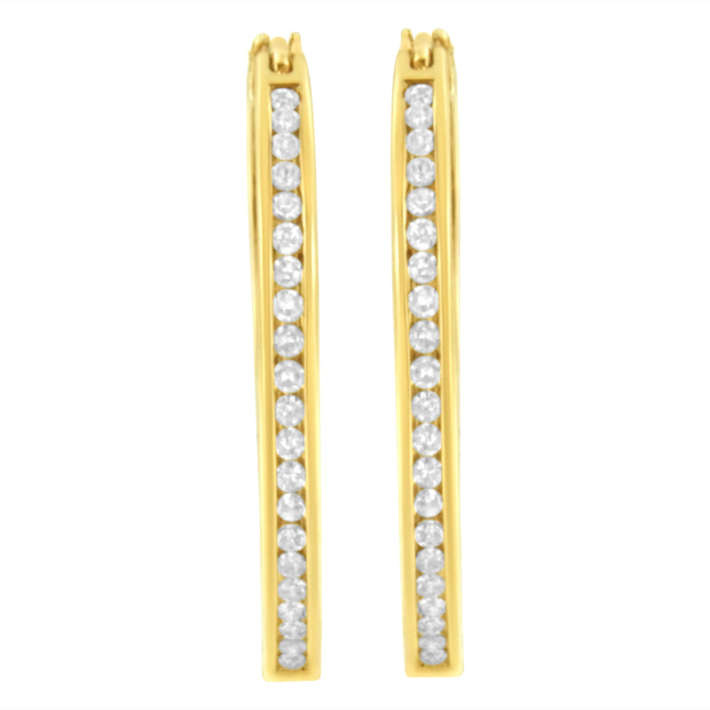 10K Yellow Gold 1/2 cttw Channel Set Diamond Hoop Earrings (I-J Clarity, I1-I2 Color)