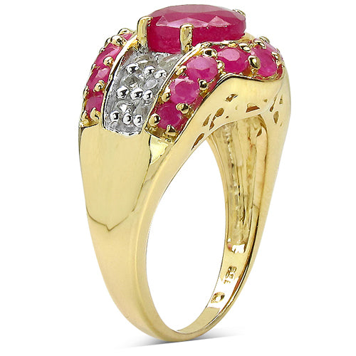 14K Yellow Gold Plated 4.68 Carat Genuine Ruby & White Topaz .925 Sterling Silver Ring