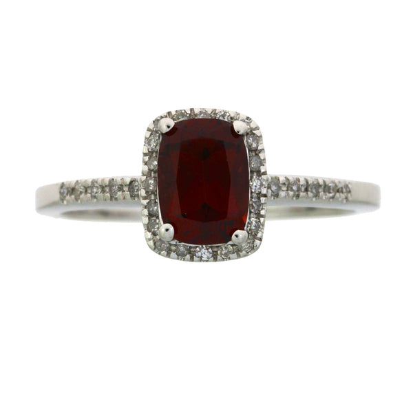 Natural 1.45ct Garnet Diamond Ring 10KT White Gold