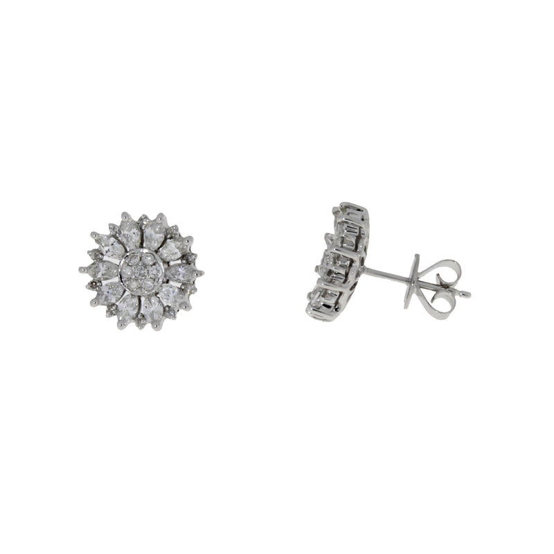 Natural 1.33ct Diamond Flower Earrings 14KT White Gold