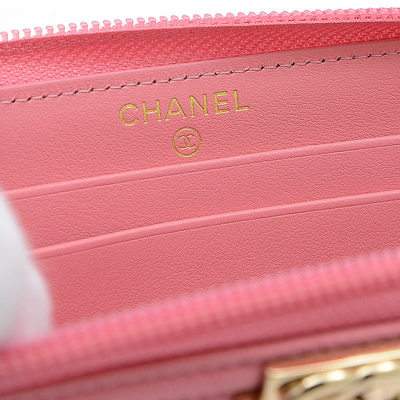 Chanel Boy Zip Wallet Round Medium Leather Pink