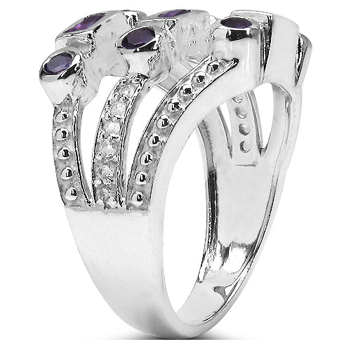 0.87 Carat Genuine Amethyst & White Topaz .925 Sterling Silver Ring