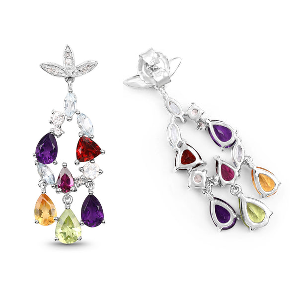 6.92 Carat Genuine Multi Stone .925 Sterling Silver Earrings