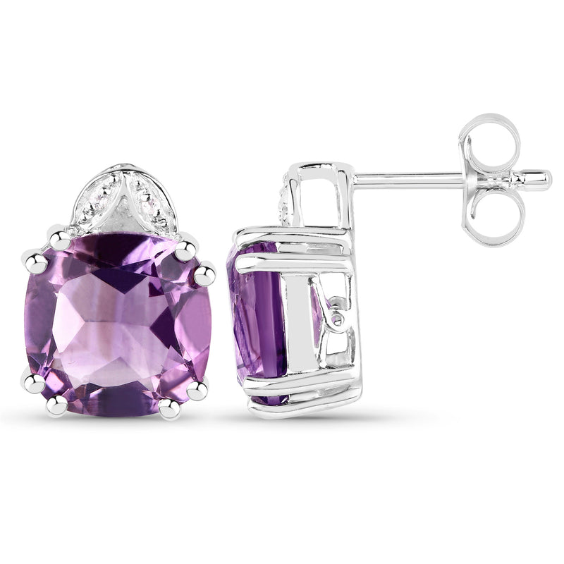 6.22 Carat Genuine Amethyst & White Diamond .925 Sterling Silver Earrings