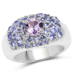 2.43 Carat Genuine Amethyst and Tanzanite .925 Sterling Silver Ring