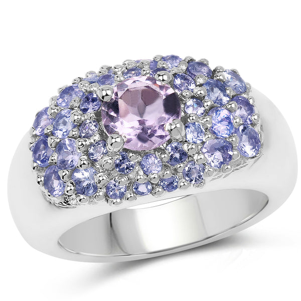 2.43 Carat Genuine Amethyst and Tanzanite .925 Sterling Silver Ring