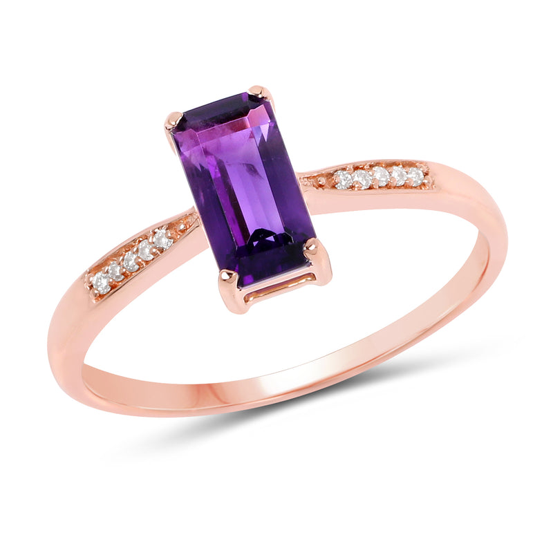 0.73 Carat Genuine Amethyst and White Diamond 14K Rose Gold Ring