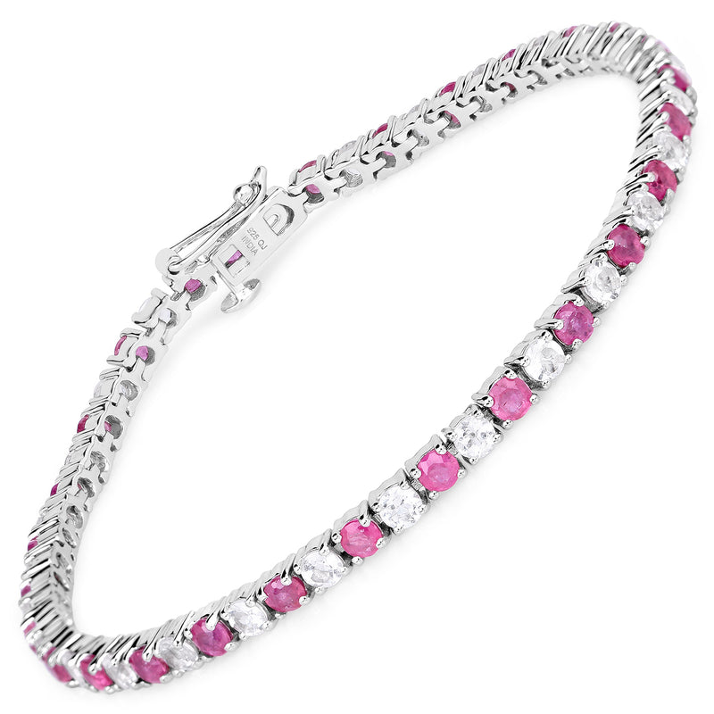 7.15 ct. t.w. Ruby and White Topaz Bracelet in Sterling Silver