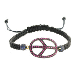 3.9ct Ruby Gemstone Peace Sign Macarme Bracelet Gold 925 Sterling Silver Jewelry