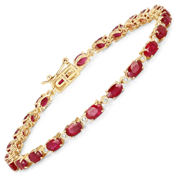 6.67 Carat Genuine Ruby and White Diamond 14K Yellow Gold Bracelet