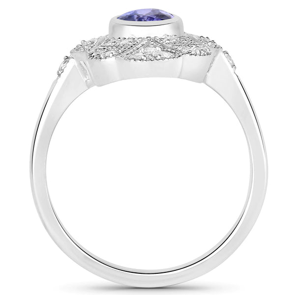 1.17 Carat Genuine Tanzanite and White Topaz .925 Sterling Silver Ring