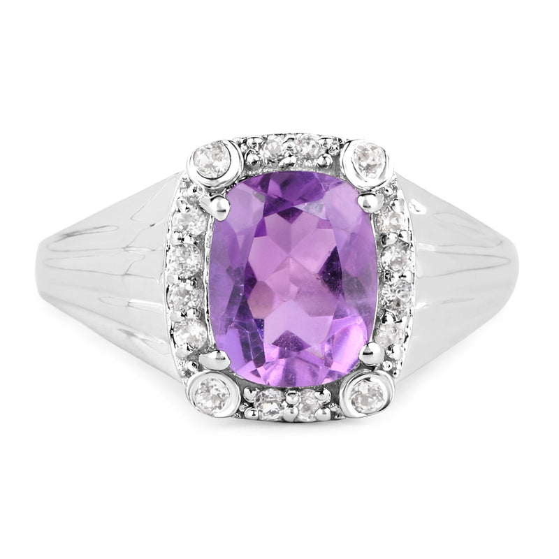 2.13 Carat Genuine  Amethyst and White Topaz .925 Sterling Silver Ring