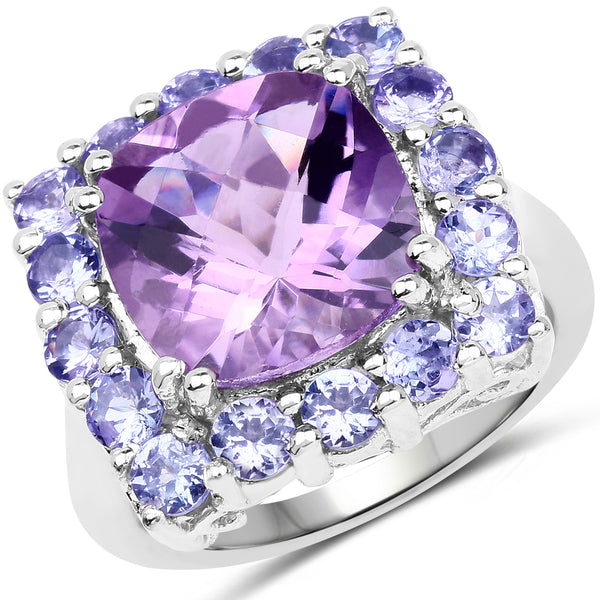 6.63 Carat Genuine Amethyst and Tanzanite .925 Sterling Silver Ring