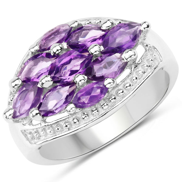 1.91 Carat Genuine  Amethyst .925 Sterling Silver Ring