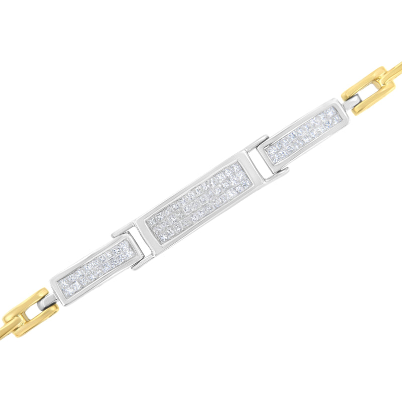 14K White and Yellow Gold 1.0 Cttw Princess Cut Diamond 7" Rectangular Invisible Set Diamond Grid Tennis Bracelet (H-I Color, SI1-SI2 Clarity)