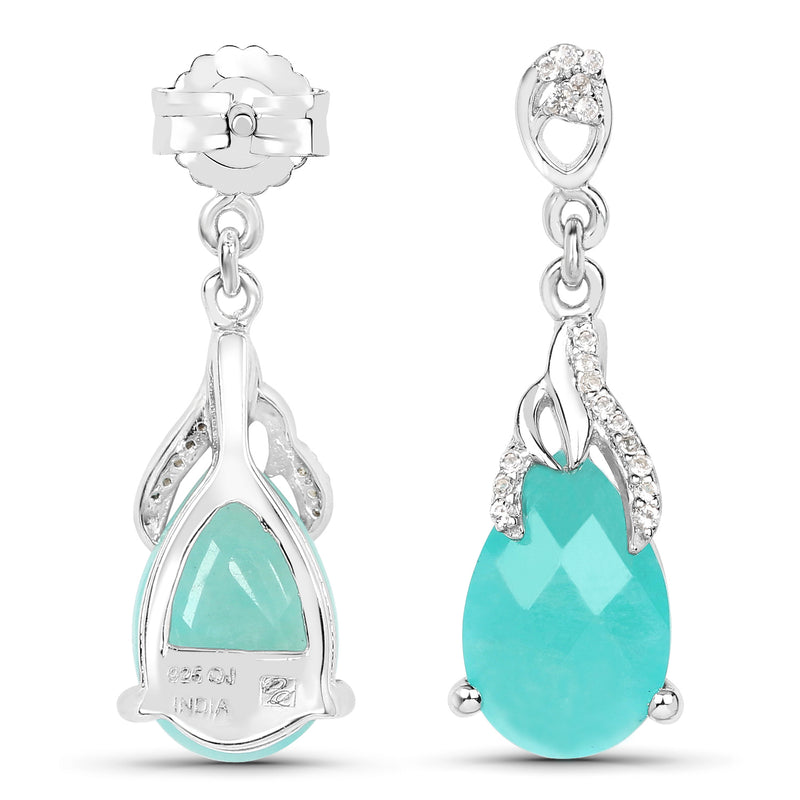 5.56 Carat Genuine Amazonite And White Topaz .925 Sterling Silver Earrings