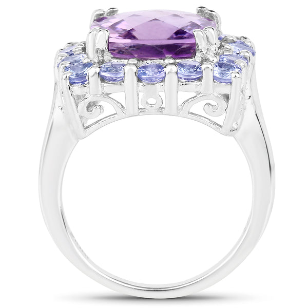6.63 Carat Genuine Amethyst and Tanzanite .925 Sterling Silver Ring