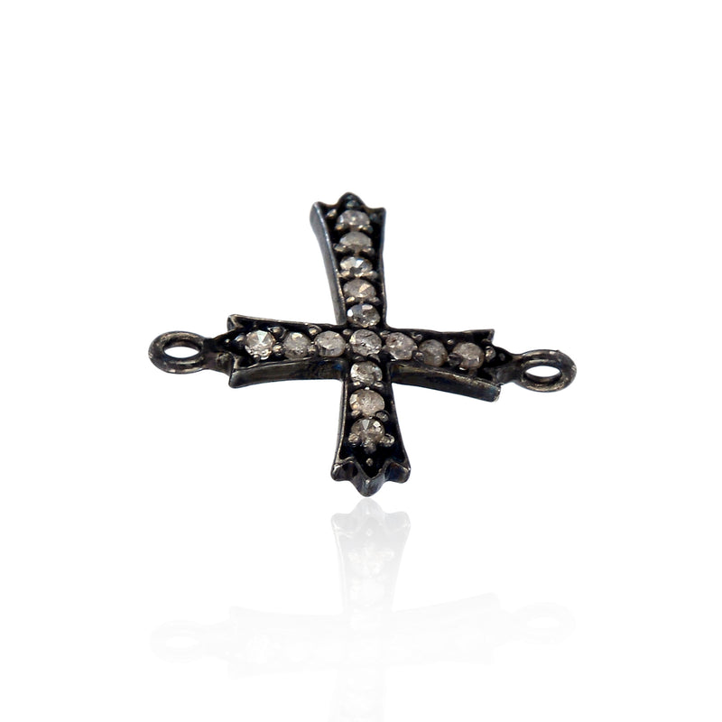 Natural Diamond Religious Cross Connector Finding 925 Sterling Silver