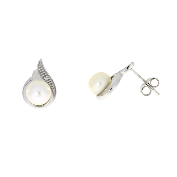 Fresh Water Pearl Diamond Earrings 10KT White Gold