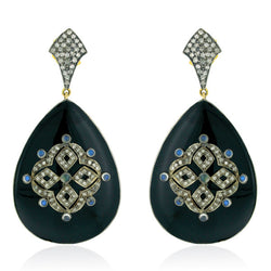 1.75ct Pave Diamond Gemstone Gold Sterling Silver Dangle Earrings Enamel Jewelry