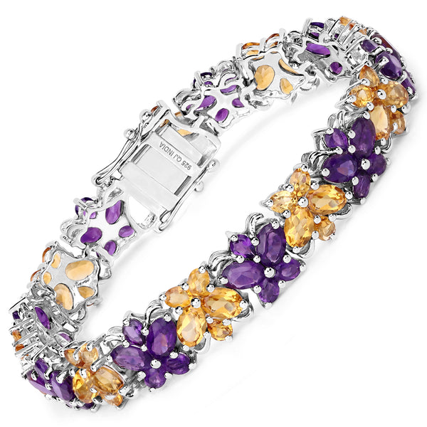 24.03 Carat Genuine Amethyst and Citrine .925 Sterling Silver Bracelet