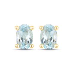 18K Yellow Gold Plated 1.02 Carat Genuine Blue Topaz .925 Sterling Silver Earrings