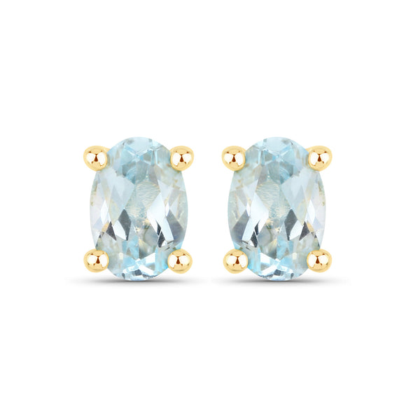 18K Yellow Gold Plated 1.02 Carat Genuine Blue Topaz .925 Sterling Silver Earrings