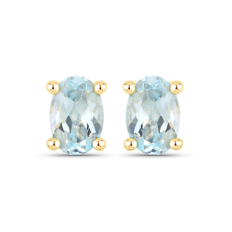 18K Yellow Gold Plated 1.02 Carat Genuine Blue Topaz .925 Sterling Silver Earrings