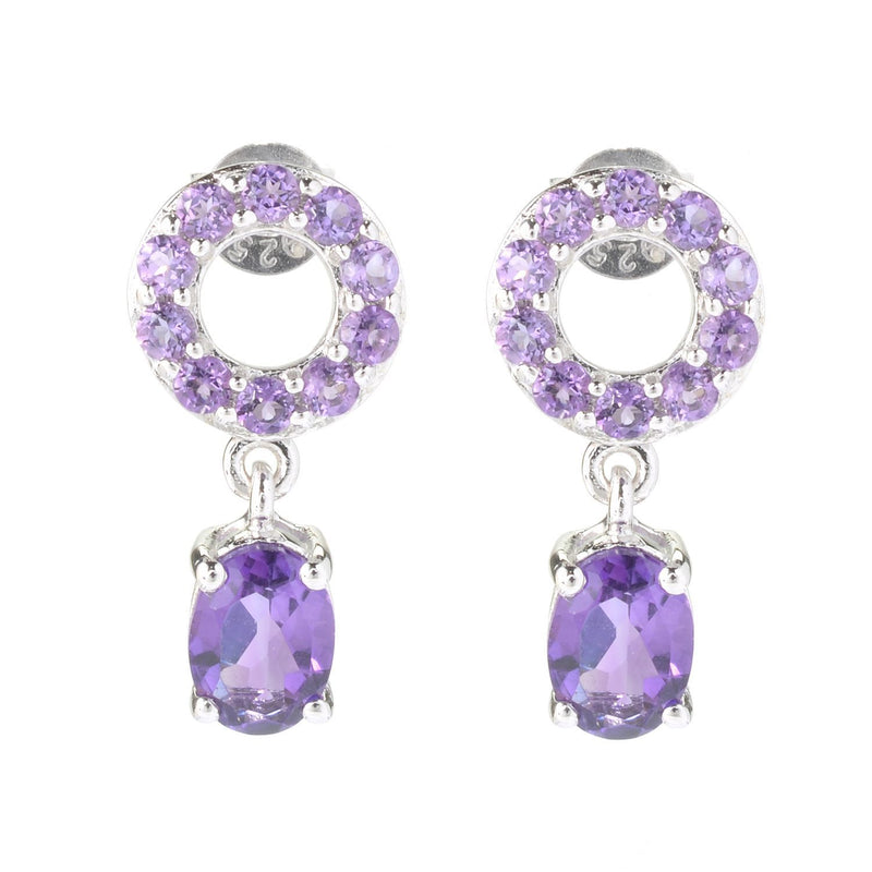 925 Sterling Silver Women Drop Dangle Earring African Amethyst