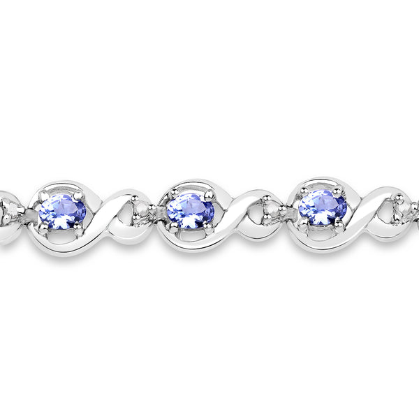 3.00 Carat Genuine Tanzanite and White Diamond .925 Sterling Silver Bracelet