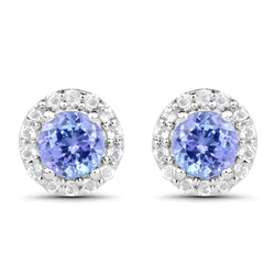 1.08 Carat Genuine Tanzanite and White Topaz .925 Sterling Silver Earrings