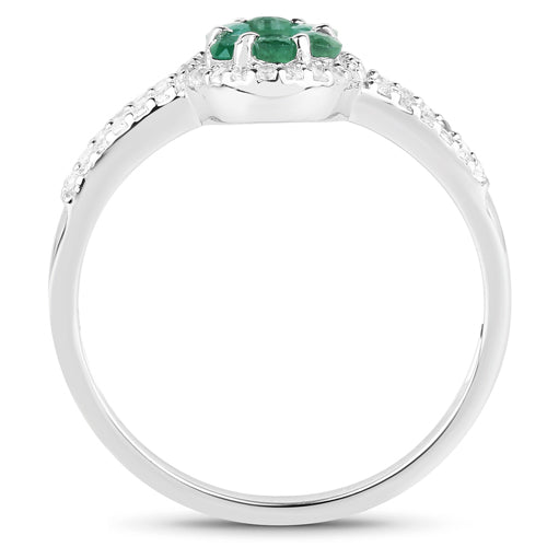 0.46 Carat Genuine Emerald and White Topaz .925 Sterling Silver Ring