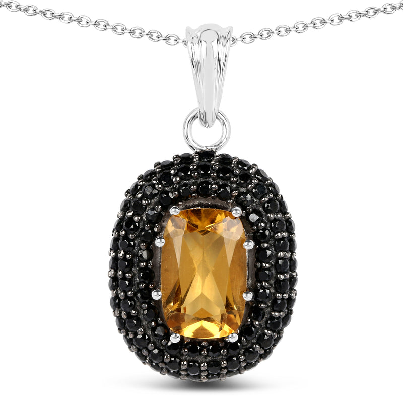 5.85 Carat Genuine Citrine and Black Spinel .925 Sterling Silver Pendant