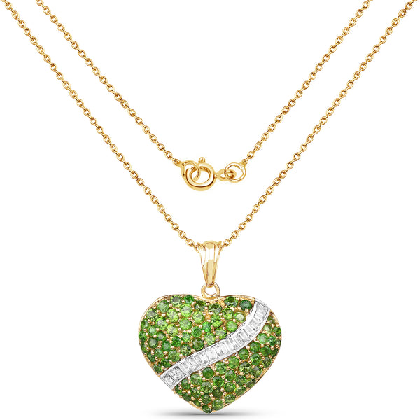 14K Yellow Gold Plated 4.51 Carat Genuine Chrome Diopside and White Topaz .925 Sterling Silver Pendant