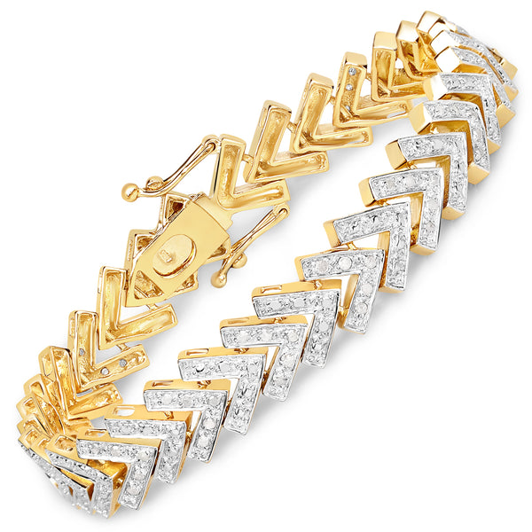 14K Yellow Gold Plated 0.90 Carat Genuine White Diamond .925 Sterling Silver Bracelet