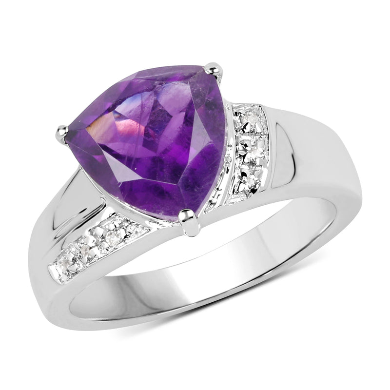 2.75 Carat Genuine Amethyst and White Topaz .925 Sterling Silver Ring